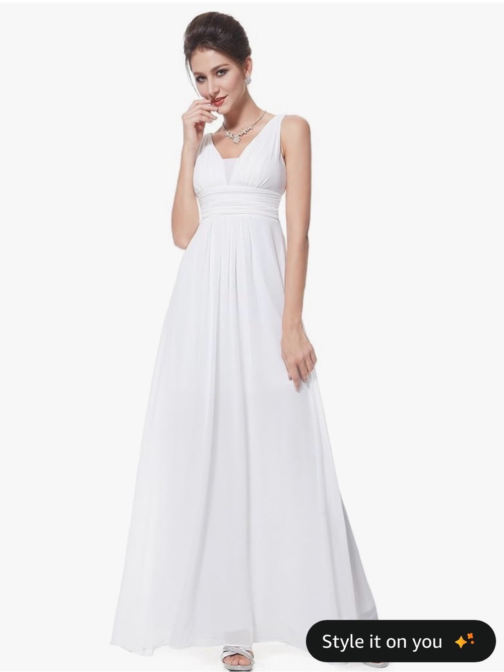 Ever Pretty White V-Neck Empire Waist Maxi Gown